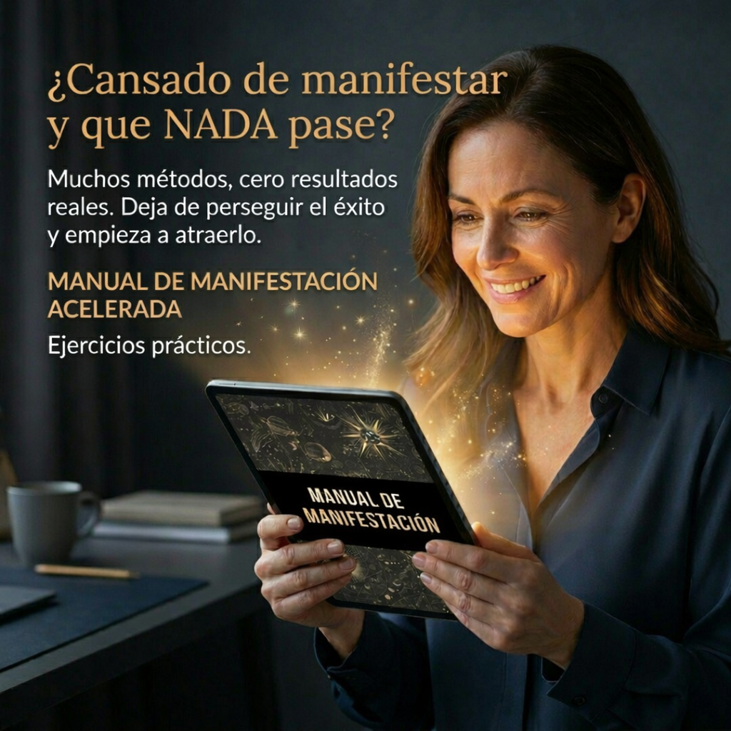 Mujer enfocada en manual de manifestación